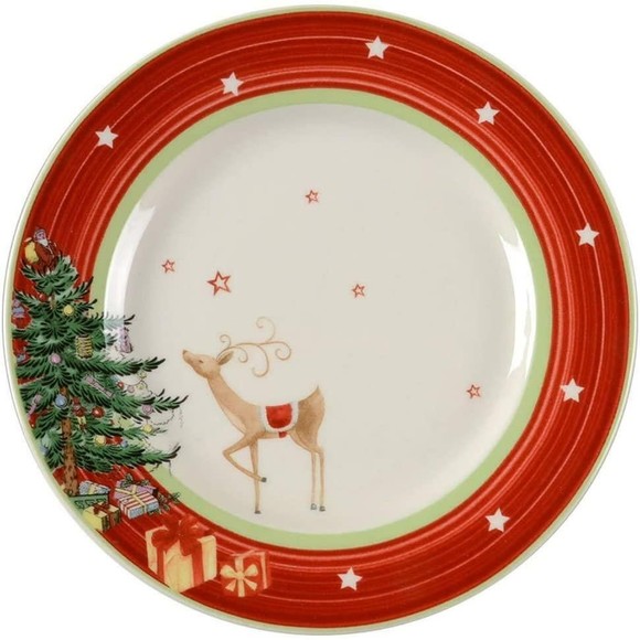 Spode Christmas Jubilee 8" Salad Plate Red Band Reindeer - Picture 1 of 1